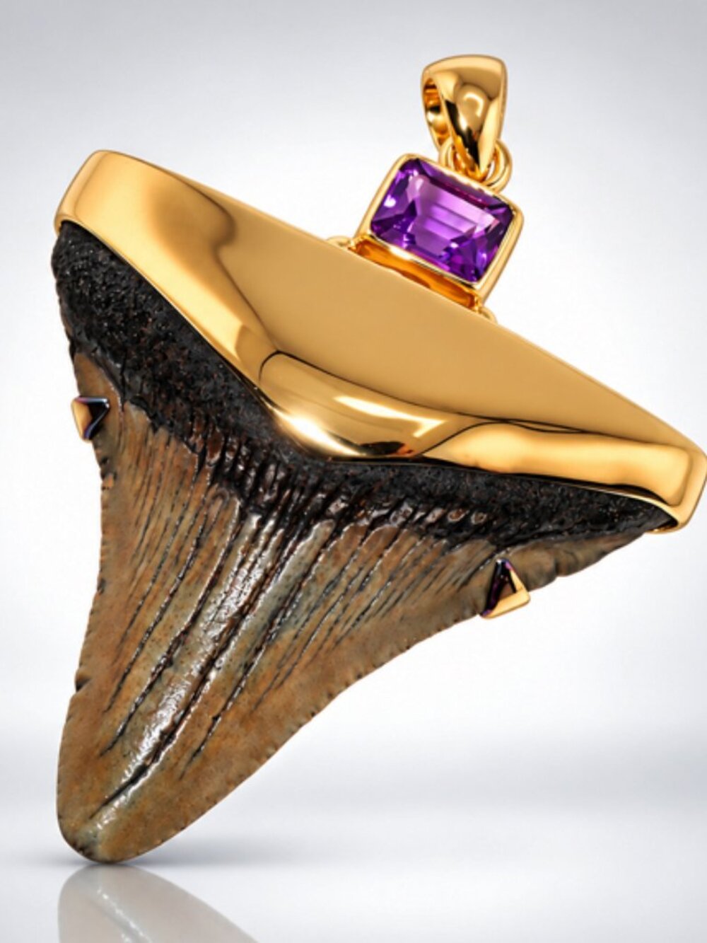 Large Megalodon Shark Tooth Pendant with 24 Karat Gold over Sterling Silver Cap